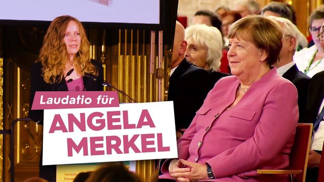 Sarah Bosetti hält eine Laudatio auf Angela Merkel