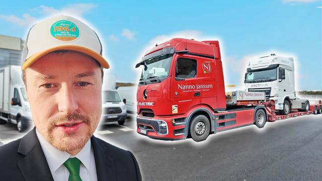Darf der das? Bürohengst transportiert wertvollen E-LKW auf Spezial-Tiefbett-Auflieger nach Paris