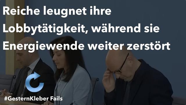 Reiche leugnet ihre Lobbytätigkeit, während sie Energiewende weiter zerstört