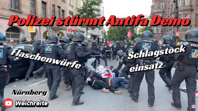 Polizei stürmt Antifa Demo Nürnberg "Schlagstockeinsatz, Flaschenwürfe" 26.5.25